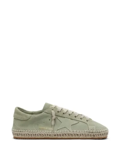 Golden Goose Super-Star in sage-green suede with tone-on-tone star and jute-effect foxing sneakers